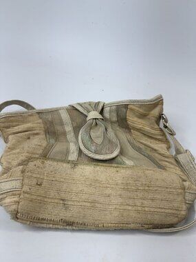 Vintage Beige Shoulder Bag With Knotted Accent &‎ Zip Closure